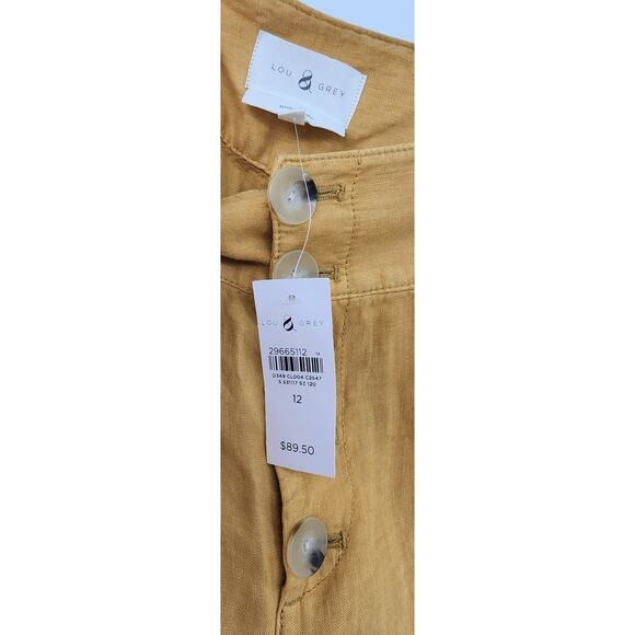 New NWT Lou & Grey 100% Linen Mustard Yellow Wide Leg Button Fly Pants Size 12 - Picture 8 of 8